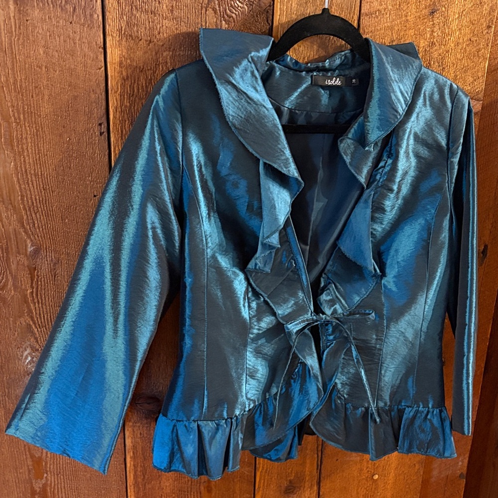 Satin Ruffle Jacket - Blue